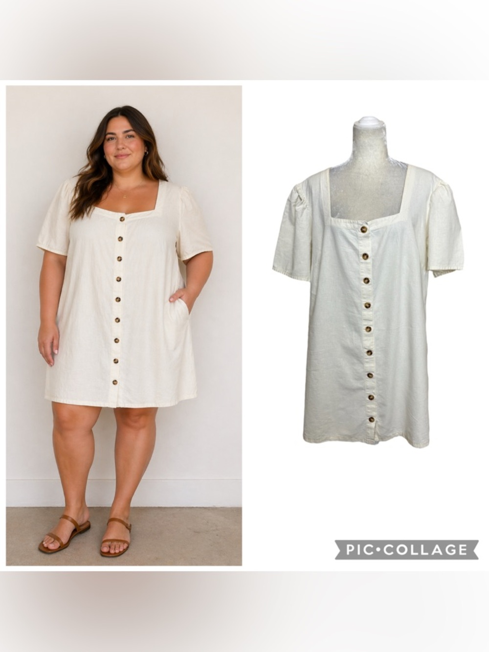 Almost There Hemp Cotton Button Down Ivory Shirt Dress Neutral Plus Size 1X